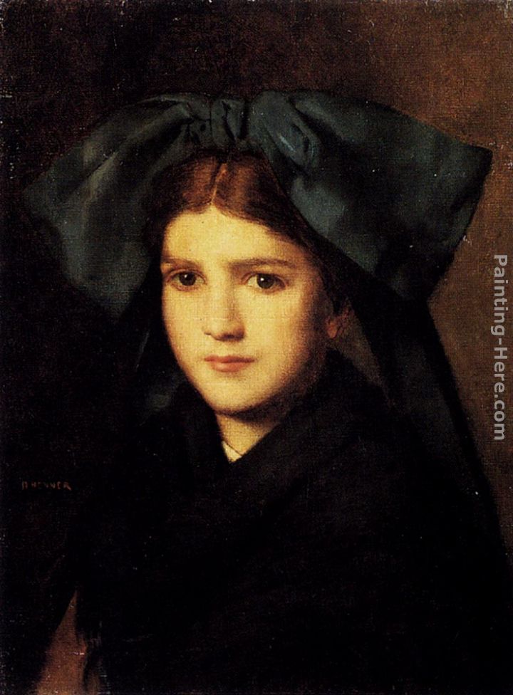 A Portrait Of A Young Girl With A Bow In Her Hair painting - Jean-Jacques Henner A Portrait Of A Young Girl With A Bow In Her Hair art painting